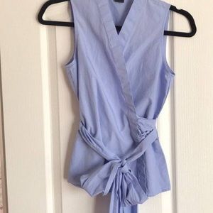 Ann Taylor Blue Sleeveless Tie-Wrap Blouse